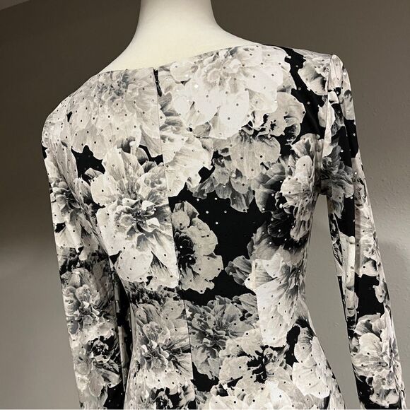 Long sleeve floral fitted knee length dress - Picture 8 of 14